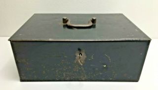 Victorian Antique Metal Deed Strong Box With Lock & Key