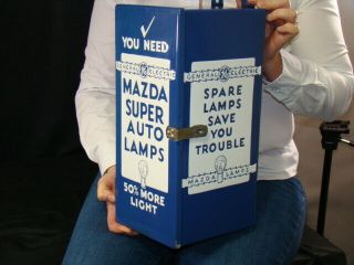 Antique Porcelain Mazda Ge Lights Old Car Gas Station Sign Garage Advertising