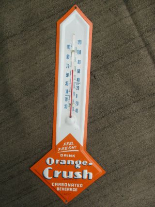 Vintage Orange Crush Soda Water Tin Advertising Thermometer Sign Exlnt