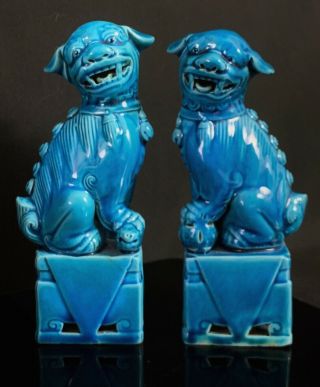 Vintage 6 1/4” Turquoise Blue Chinese Foo Dog Figurines Statues Foo Dogs