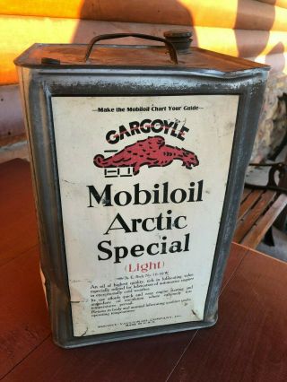 Mobiloil Mobil Gargoyle Arctic Special Rare 5 Gallon Oil Can Vintage Advertising
