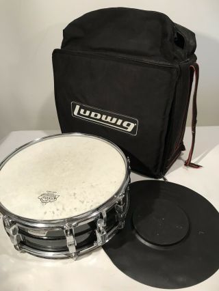 Vintage Ludwig Acrolite 14 X 5” Snare Drum W/backpack Case Black Sparkle