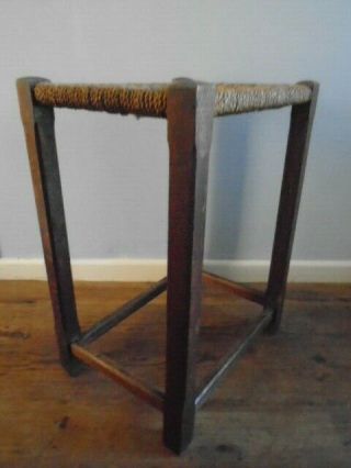 Tall Rustic Vintage Dark Wood Oblong Stool with String Top - 56cm high 2