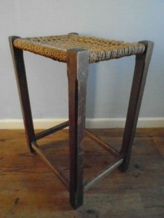 Tall Rustic Vintage Dark Wood Oblong Stool with String Top - 56cm high 3
