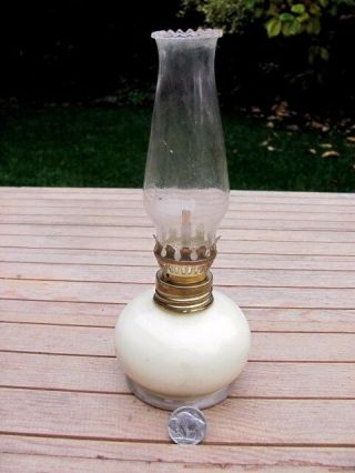 Vintage Lamplight Farms Made In Italy 8 " Miniature Oil Lamp Cream White