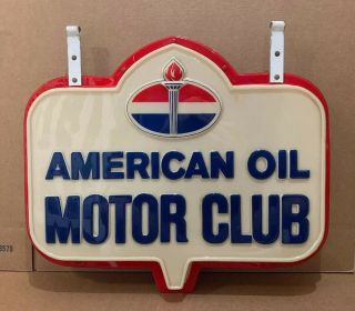 1960s American Oil Motor Club Double Sided Hanging Advertising Flange Sign Amoco