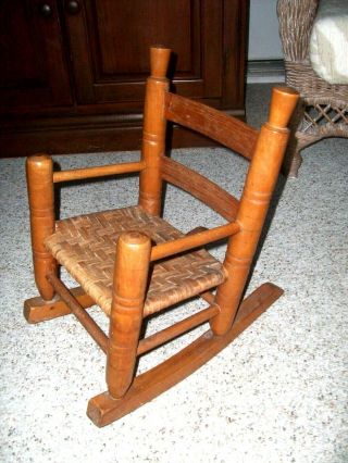 Antique Wooden Wicker Child’s Rocker Rocking Chair