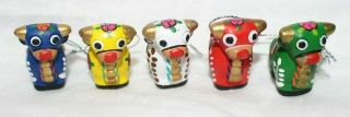 Peruvian Ceramic Ornaments Little Bulls Toritos De Pucara Set Of 5
