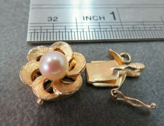 Vtg 14k Solid Gold Pearl Clasp For Single Strand Bracelet Necklace 3.  07 Gram