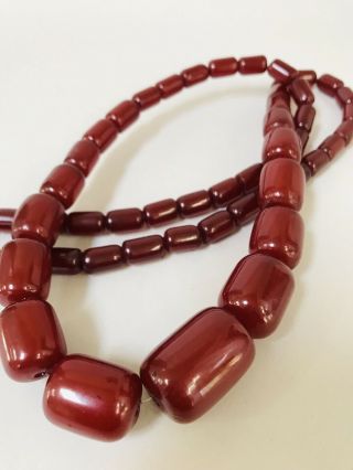 Vintage Art Deco Cherry Amber Bakelite Necklace Barrel Beads 94g 33”