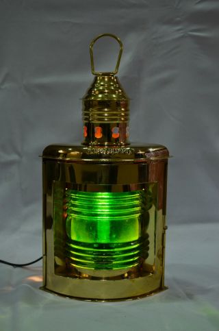 10 " Nautical Solid Brass Port Electric Lantern Green Color Home Decorative