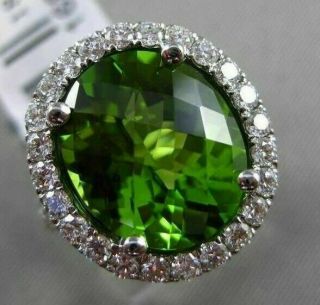 Estate Large 7.  28ct Diamond & Peridot 18kt White Gold Halo Engagement Ring 24659