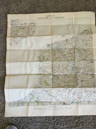 Wwi World War I Linen Backed Map Parts Of England & France War Office 1918 Look