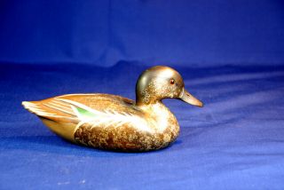 Vintage Duck Decoy Green - Winged Teal Signed By L Ristine Marked Swa