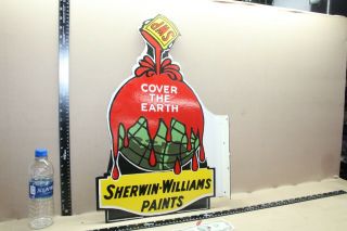 Rare Large Sherwin Williams Paints 2 - Sided Flange Porcelain Metal Sign Gas Oil