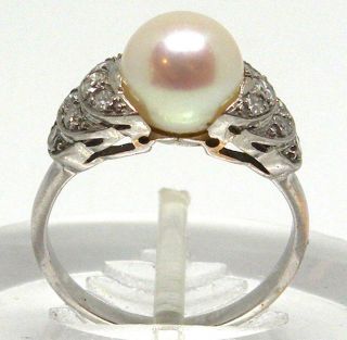 Antique 18k White Gold With Diamonds And Pearl