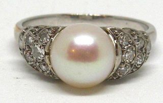 Antique 18k White Gold with Diamonds and Pearl 3