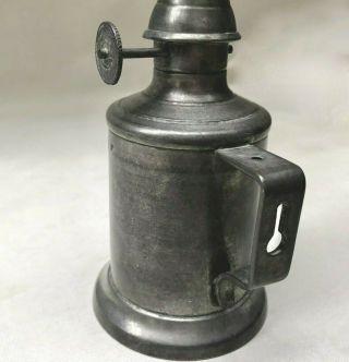 VINTAGE FRENCH HEAVY PEWTER MINERS OIL LAMP & GLASS SHADE,  RARE COLLECTORS ITEM 3