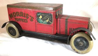 1920 ' s Rare Morris Toffee Biscuit Tin Advertising Litho Delivery Truck Toy NR 2