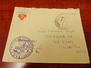 1918 Soldier Mail On American Ymca Letterhead Christmas Card Passed Censor