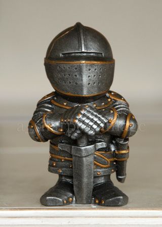 Adorable Medieval Knight In Shining Armor Standing Guard 4.  5 " Statue Figurine
