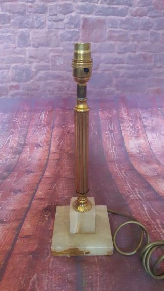 Old Antique Vintage Onyx Marble Brass Corinthian Column Table Desk Lamp Light