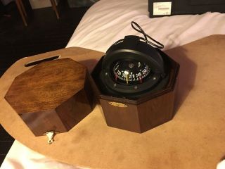 Vintage Marine Compass In A Wood Box