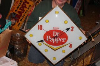Vintage 1966 Dr Pepper Soda Pop Gas Station 22 " Lighted Pam Clock Sign