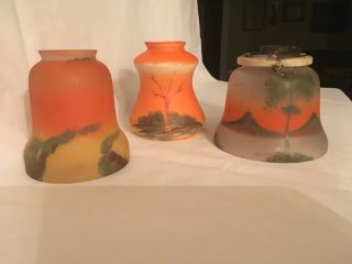 Antique Small Hand - Painted Lamp Shades (3)