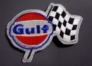 Gulf Fuel - Checker Flag Embroidered Iron On Uniform - Jacket Patch 3 1/2