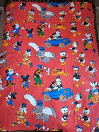 Vtg 70s Disney Curtain Cotton Fabric Craft Dumbo Mickey Mouse Donald Duck