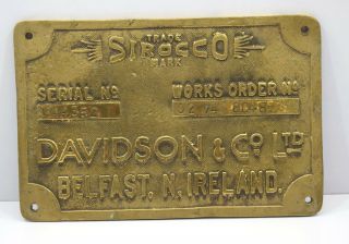 Trade Sirocco Mark Davidon&co Ltd Marine Ship Antique Vintage Brass Plate Plaque