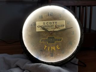 Vintage Neon Clock.  Chevy Time Neon Clock.  Chevrolet Advertising Clock.