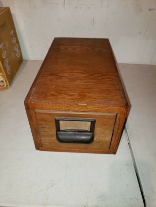 Vintage Industrial Single Drawer Oak Index Library Card File Cabinet Box
