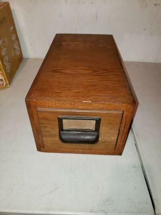 Vintage Industrial Single Drawer Oak Index Library Card File Cabinet Box 2