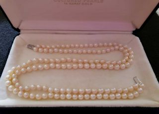 Vintage Double Strand Uniform Cultured Pearl Necklace 14k