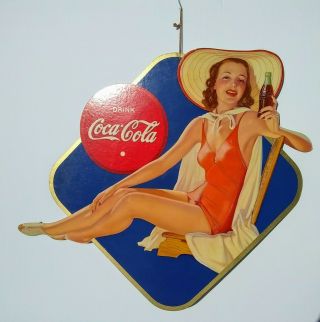Nos 1940 Coca - Cola Coke Cardboard Bathing Beauty Sign - Snyder & Black