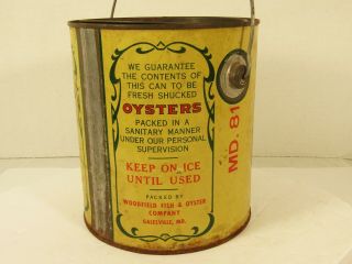Vintage Chesapeake Woodfield Oysters Tin One Gallon Container Yellow and Green 3