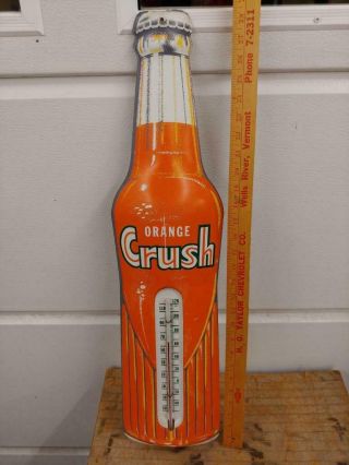 Large Mid - 1900s Orange Crush Bottle Shaped Thermometer/sign - 29x7 -