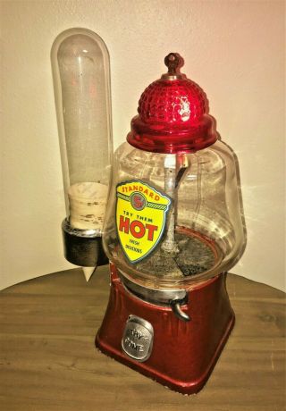 Vintage Silver King 5 Cent Hot Nut Machine With Dixie Vortex Glass Cup Dispenser