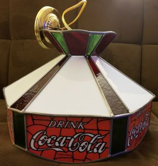 Vintage 1970s Coca - Cola Lamp Stained Glass Ceiling Hanging Light