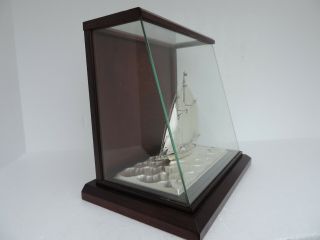JAPANESE 2 MASTED SOLID STERLING SILVER 985 SAILBOAT YACHT RARE SLOPE GLASS CASE 2