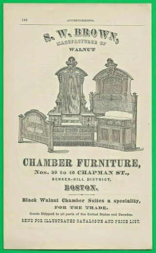 1876 Ad Walnut Chamber Furniture S.  W.  Brown,  Boston Black Walnut A Special