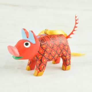 Magia Mexica M0010 Pig Mini Alebrije Oaxacan Wood Carving Painting Handcraft