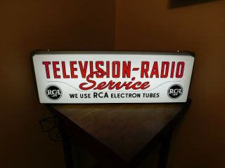 Vintage Light Up Tv Radio Service Rca Electron Tubes Dealer Sign W/original Box