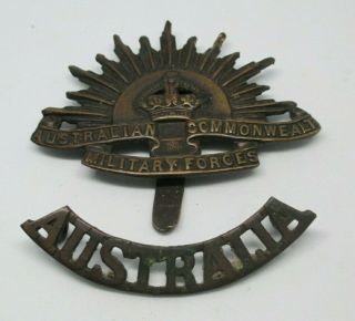 Vintage Ww1 Australia Army Aif Rising Sun Slider Hat Badge & Shoulder Title