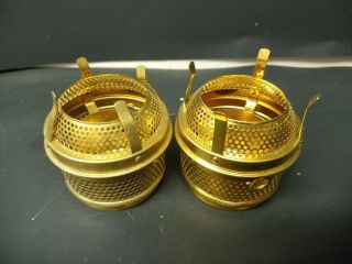 Antique Set Of 2 Brass Burner Casings For Electrified Lamps