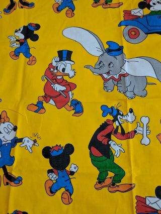 Vtg 70s Disney Curtain Cotton Fabric Craft Dumbo Mickey Yellow Donald Duck