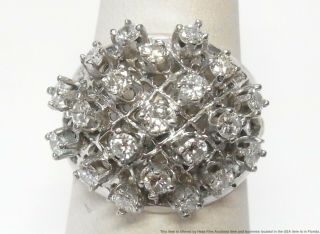1.  25ctw Fine Diamond 14k White Gold Ring Ladies Huge Vintage Dome Cluster Size 7