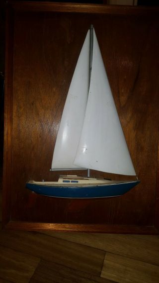 Vintage Mounted Half Hull Sailboat Model.  Hand Made Of Solid Wood C & C 38